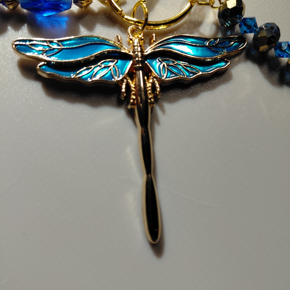 Flying Among The Flowers Colorful Dragonfly Keychain with Floral Charms - Picture 4 of 4